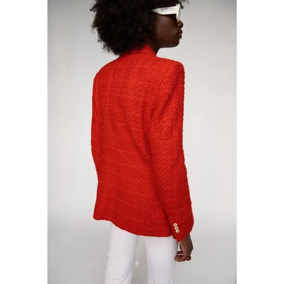 ZARA Red Boucle Tweed Double Breasted Kate Middleton Blazer Suit Jacket, Size XS - Picture 14 of 16